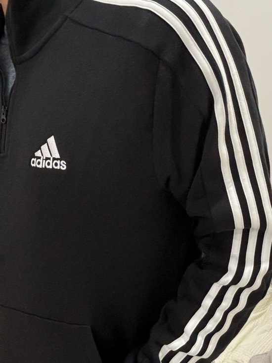 adidas Other - adidas Black Pullover with White Signature Stripes